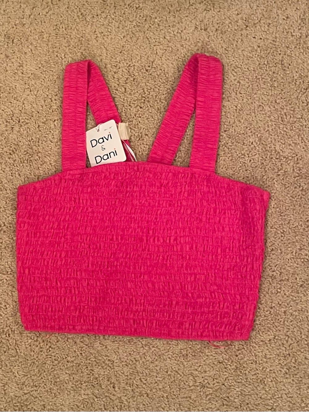 NWT DAVI & DANI Hot Pink Smocked Crop Top with Wide Straps